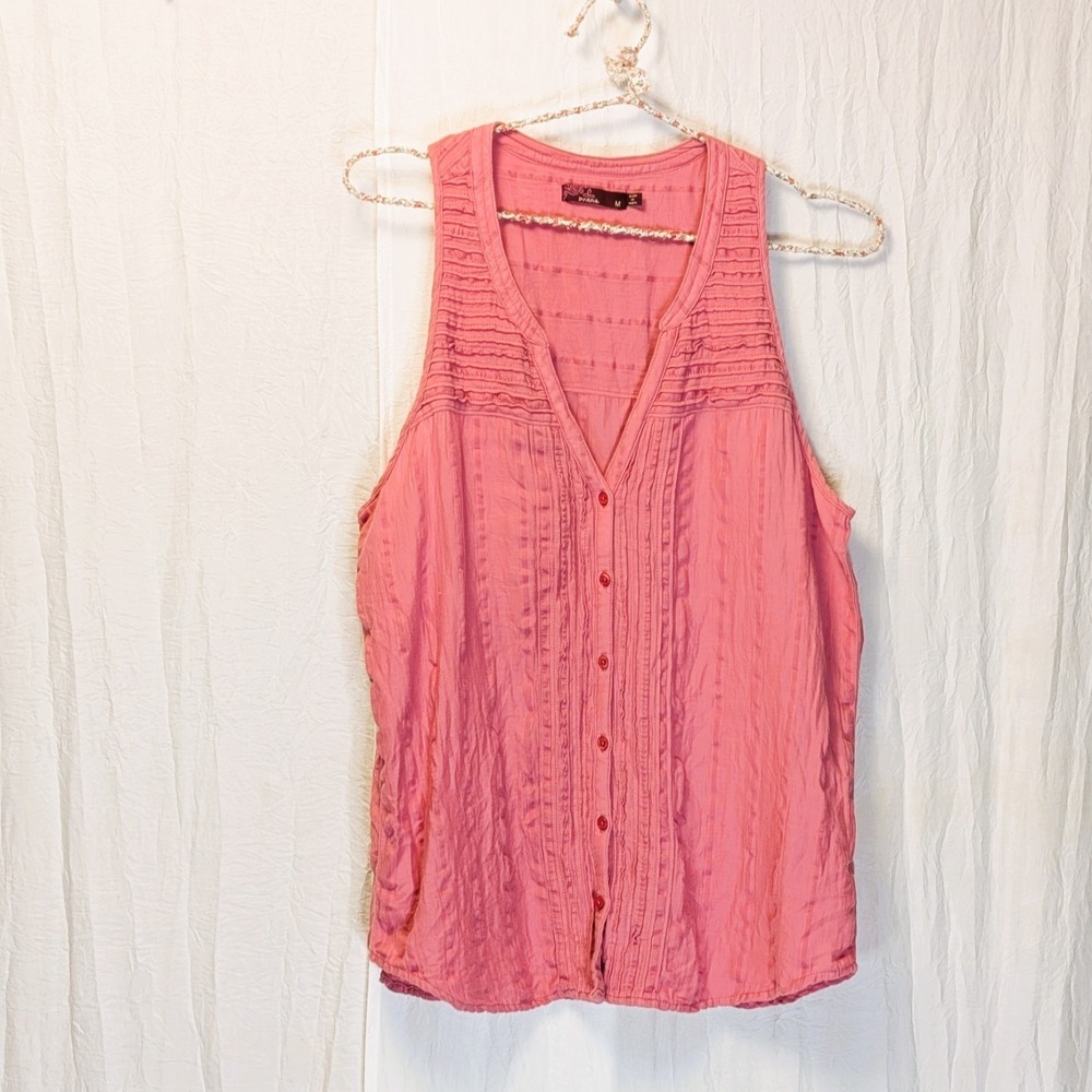 prAna Nieves Cassis Mauve Dusty Pink Sleeveless Button Down Front Cotton M